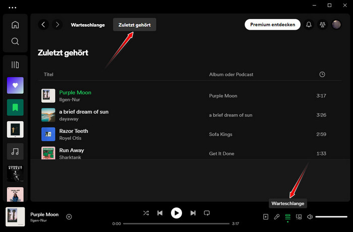 Spotify Hörverlauf anzeigen auf dem Desktop-Computer