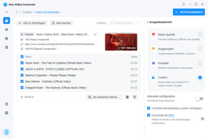 Link der YouTube Playlist kopieren