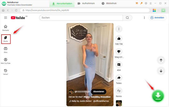 YouTube Shorts mit NoteBurner kostenlos herunterladen