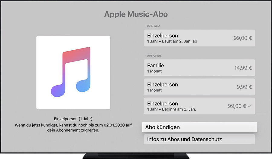 Abo auf Apple TV stornieren