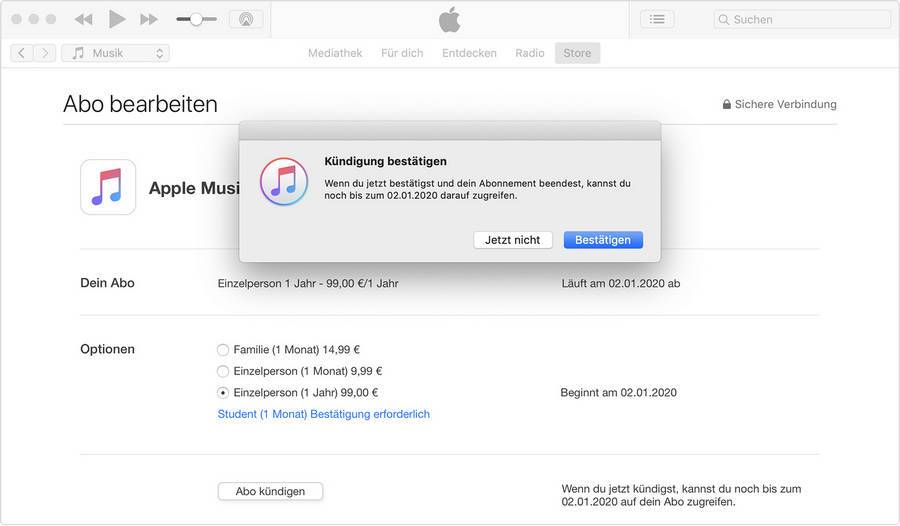 Abo auf iTunes kündigen