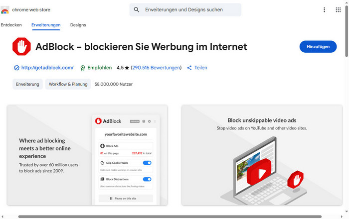 AdBlock YouTube Werbung blockieren im Internet
