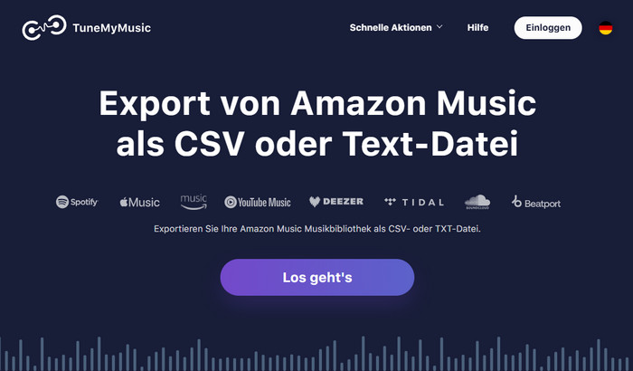 Amazon Music Playlist als CSV TXT exportieren mit TuneMyMusic