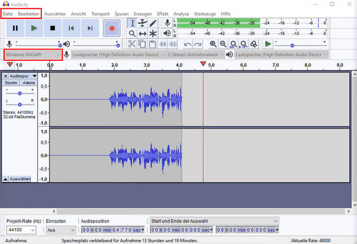 Audacity Ausgabeeinstellungen anpassen