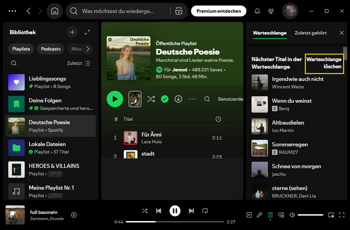 Spotify Warteschlange auf einmal löschen