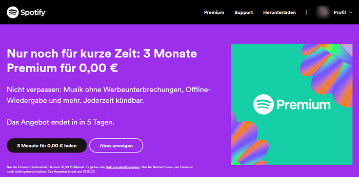 Spotify Premium mit offiziellen Spotify-Angeboten holen