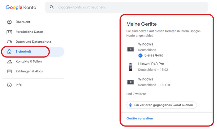Google-Konto verwalten