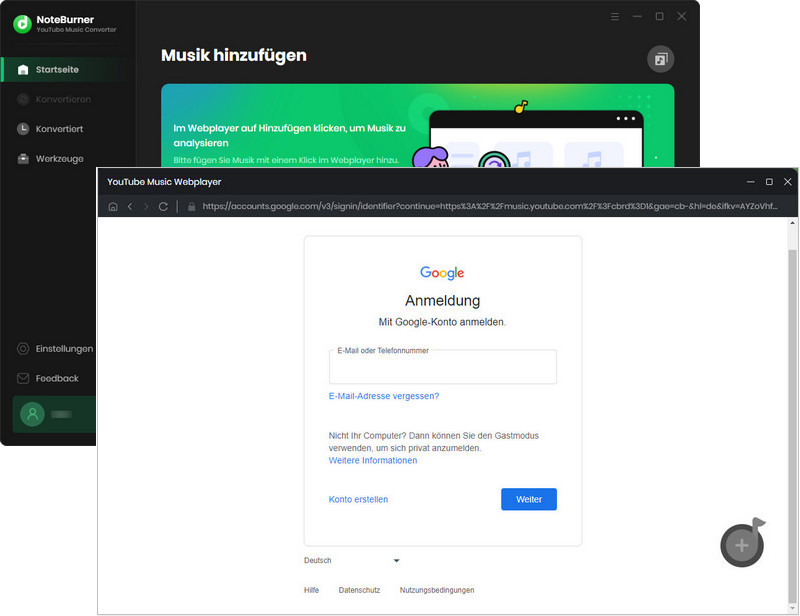 YouTube Music Konto anmelden