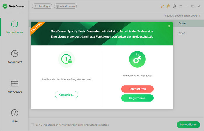 NoteBurner Free Version