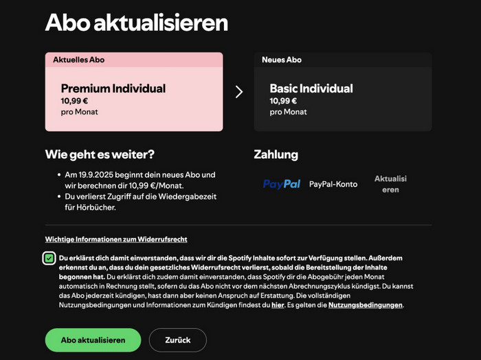 zu Spotify Basic wechseln