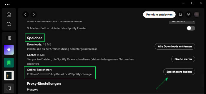 Speicherort von Spotify-Downloads