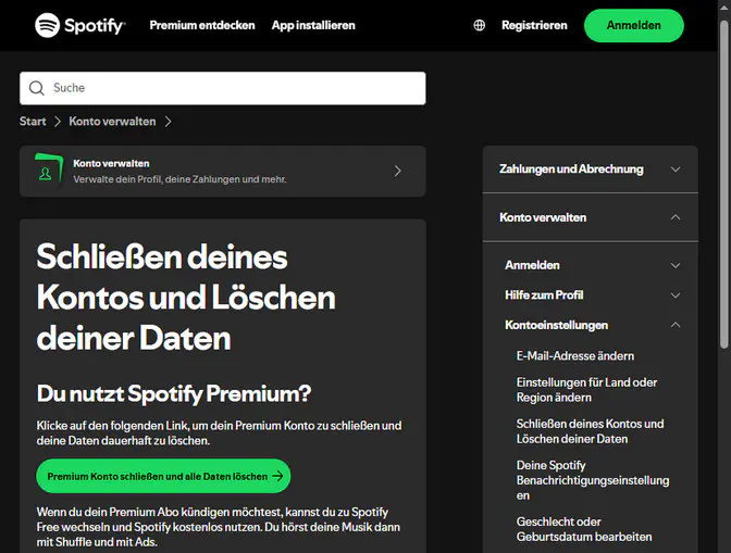 Spotify Premium Account schließen