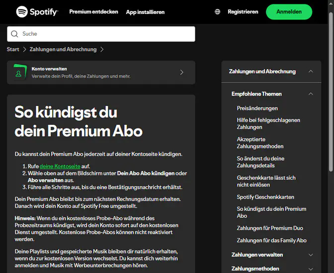 Spotify Abo kündigen
