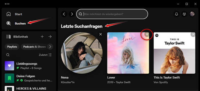 Spotify Suchverlauf löschen auf dem Desktop-Computer