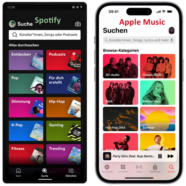 UI von Spotify und Apple Music