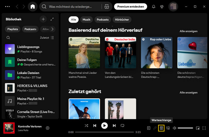 Spotify Warteschlange auf dem Desktop öffnen
