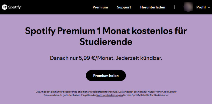 Spotify Premium 1 Monat kostenlos für Studierende