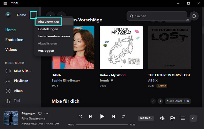Tidal-Abo verwalten