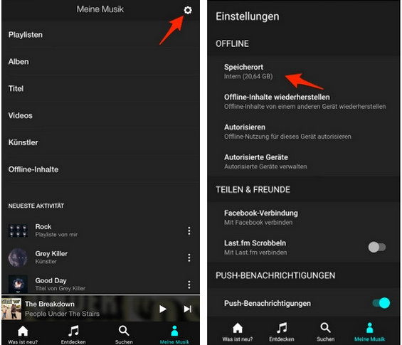 Speicherort von Tidal-Downloads auf dem Mobiltelefon