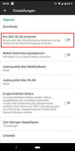 Streamen nur über WLAN deaktivieren