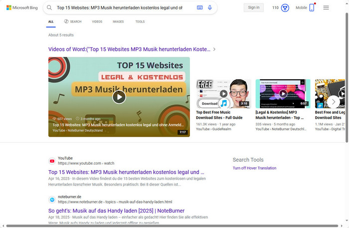 YouTube ohne Werbung bei Bing