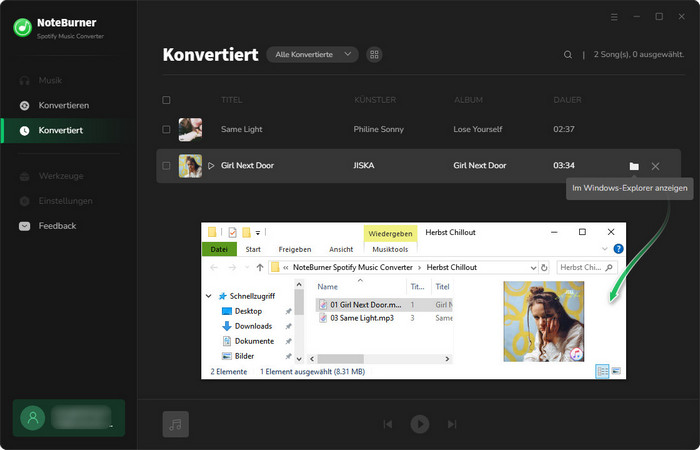 konvertierten Spotify-Tracks checken