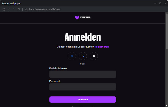 Deezer-Konto anmelden