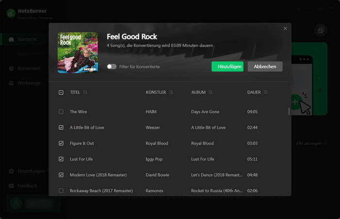 Deezer Titel hinzufügen
