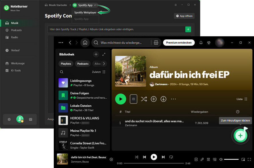 Aufnahmeplattform wählen