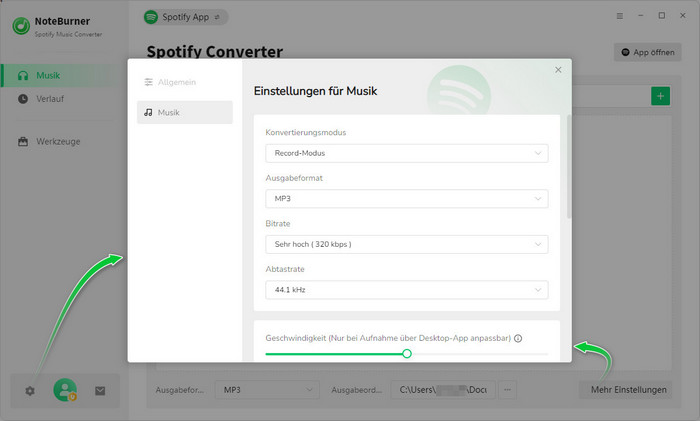 NoteBurner Spotify Playlist Downloader einstellen