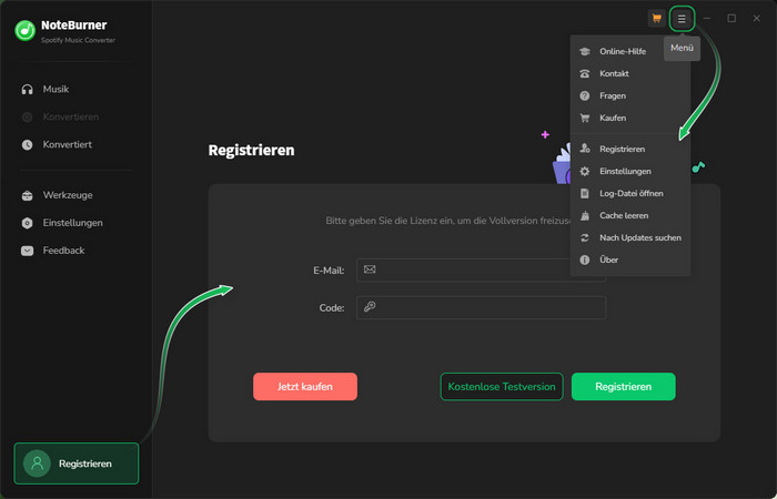 NoteBurner Spotify Music Converter registrieren