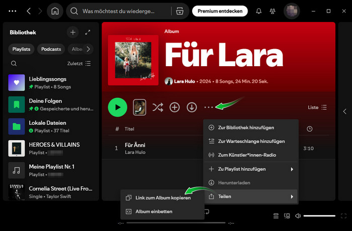 Link von Spotify-Musik kopieren