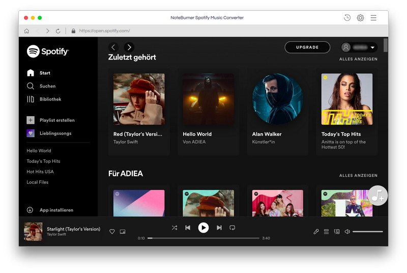 Hauptschnittstelle von Spotify Music Converter für Mac