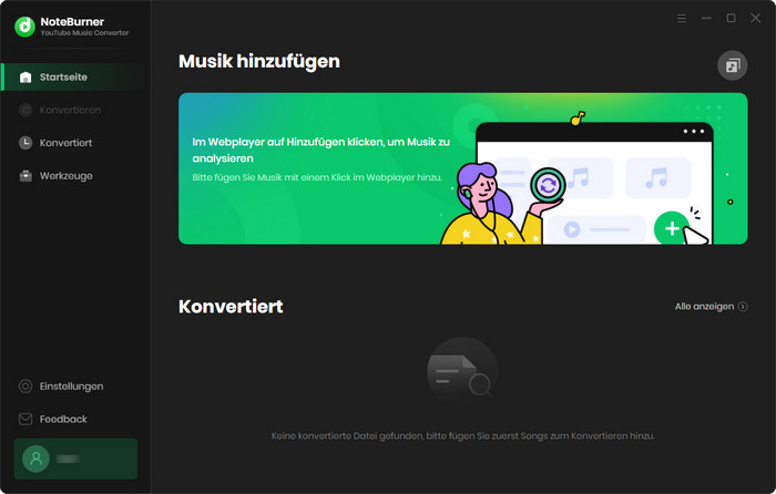 Hauptschnittstelle von NoteBurner YouTube Music Converter für Windows