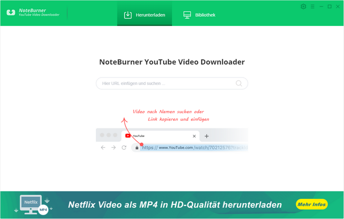 Hauptschnittstelle von NoteBurner YouTube Video Downloader